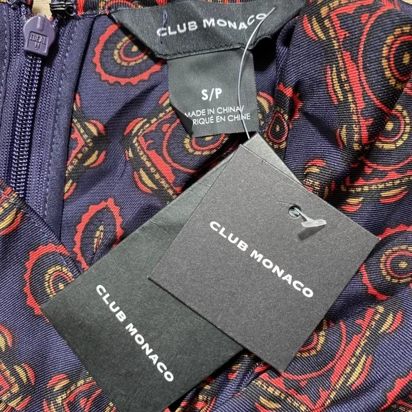 Club Monaco Women's Twist Front Printed Blouse Geometric Pattern Size S Blue - Picture 7 of 10